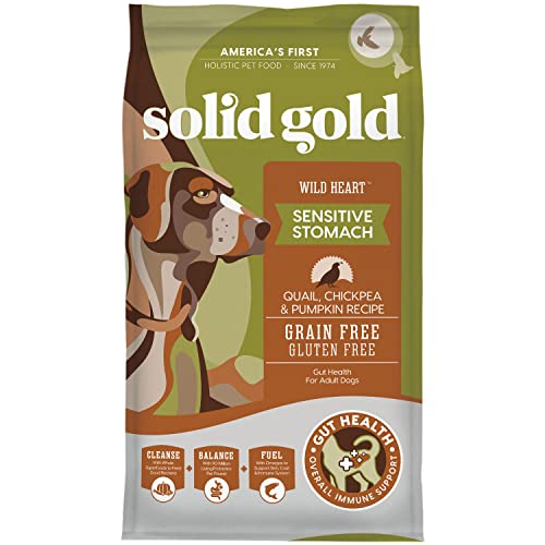 Solid Gold Sensitive Stomach Dog Food for Adult & Senior Dogs - Made with Real Quail, Chickpea & Pumpkin - Wild Heart Grain Free Dry Dog Food for Digestive Health and Immune Support