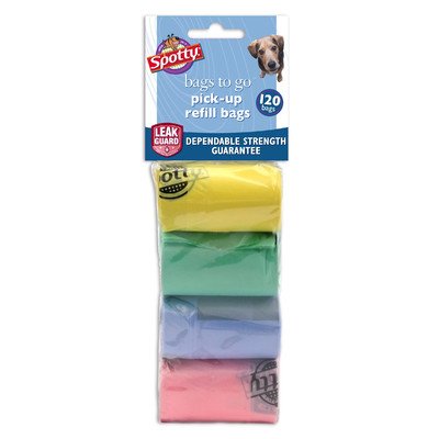 Spotty Leak-Proof, Easy Tear Off Refill Rolls, Disposable Pet Dog Poop Bags to Go for Waste Pickup, Multicolor, 120 ct