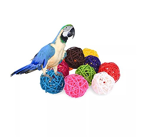 Stock Show 10Pcs/Pack 1.57" Rattan Balls Bird Chew Toy DIY Accessories Toy for Parrot Budgie Parakeet Cockatiel Conure Lovebird Finch Macaw African Grey Cockatoo(Color Assorted)