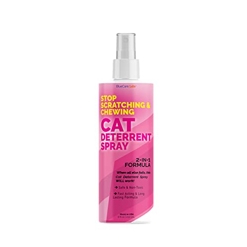 Stop Scratching Cat Spray to Keep Cats Off Furniture, Non-Toxic Cat Spray Deterrent, Stops Chewing Cords, Plants and More, Indoor and Outdoor Safe, Lemongrass Scent, Made in USA