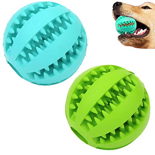 Sunglow 2 Pack Dog Toy Ball，Nontoxic Bite Resistant Teething Toys Balls for Small/Medium/Large Dog and Puppy Cat, Dog Pet Food Treat Feeder Chew Tooth Cleaning Ball Exercise Game IQ Training Ball