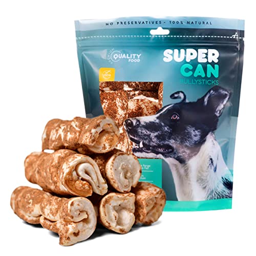 SUPER CAN BULLYSTICKS Supercan Bully Sticks Beef Cheek Rolls for Dogs | 100% Grass Fed Beef | Rawhide Free Dog Chews Long Lasting | Immune Boosting Dog Bones Long Lasting | Long Lasting Dog Chews