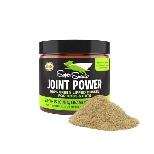 Super Snouts Joint Power 100% Green Lipped Mussels for Dogs & Cats Health- Dog Joint Supplement Powder Support Joints, Tendons, Ligaments (5.29 oz)