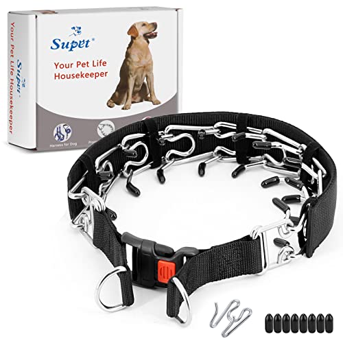 Supet Dog Prong Collar, Dog Choke Collar Adjustable Dog Pinch Collar with Quick Release Buckle/Nylon Cover for Small Medium Large Dogs