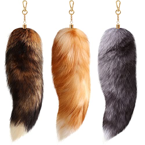 Sureio 3 Pcs Winter Huge Fluffy Fur Fox Tail Fox Tail Handbag Cosplay Keychain Fox Costume for Kids Adult