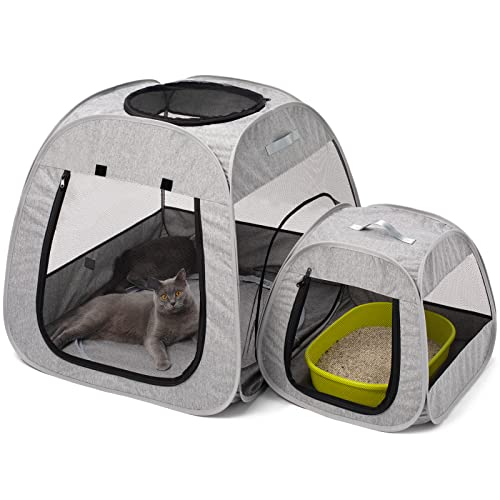 Tenrai Portable Cat Playpen, Trapezoidal Design for Better Standing, Foldable Pet Tent for Indoor and Outdoor Use of Kitten and Puppy, Dog Play Enclosure with Removable Bottom, Cat Houses & Condos