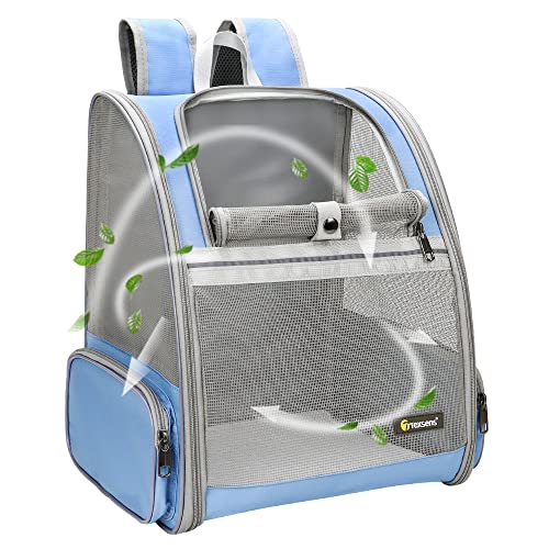 Texsens Pet Backpack Carrier for Small Cats Dogs | Ventilated Design, Safety Straps, Buckle Support, Collapsible | Designed for Travel, Hiking & Outdoor Use (Blue)