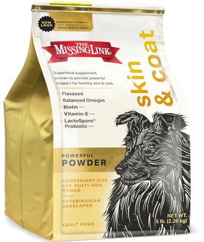 The Missing Link Skin & Coat Probiotics Superfood Supplement Powder for Dogs - Omegas 3 & 6, Fiber, Vitamin-E, Biotin - Supports Healthy Skin & Glossy Coat, Promotes Hair Growth - 5lb