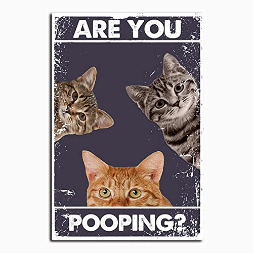 THUANCKY Metal Signs Funny Bathroom Funny Cat are You Pooping Signs, Funny Tin Signs Bathroom Restroom Wall Toilet Decor 8X12inch/Tin Sign