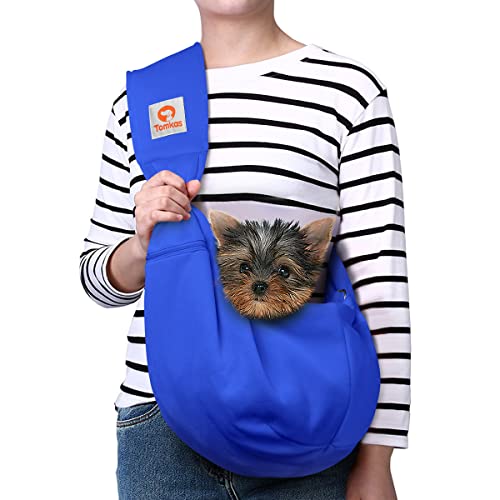 TOMKAS Dog Sling Carrier for Small Dogs - Royal Blue , Adjustable Strap & Zipper Pocket, Up to 10 lbs. Perfect Puppy Carrier for Small Dogs