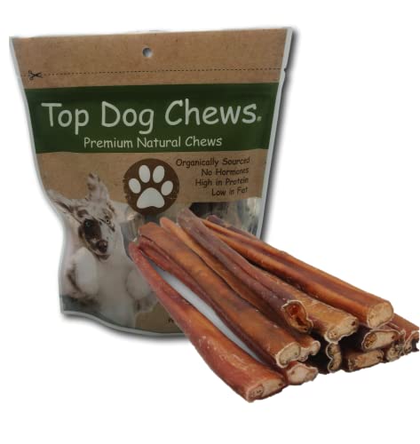 Top Dog Chews - Thick 12 Inch Bully Sticks, 100% Natural Beef, Free Range, Grass Fed, High Protein, Supports Dental Health & Easily Digestible, Dog Treat for Medium & Large Dogs, 10 Pack