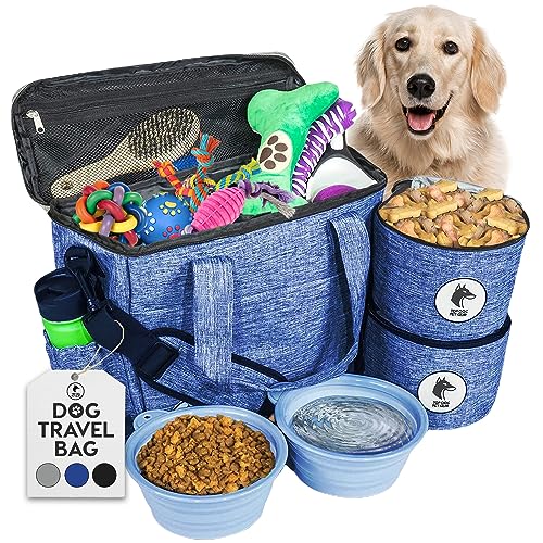 Top Dog Pet Gear Blue Dog Travel Bag for Supplies - Includes Travel Bag, Travel Dog Bowls, Food Storage - Airline Approved Dog Bags for Traveling - Dog Travel Accessories for Camping, Beach