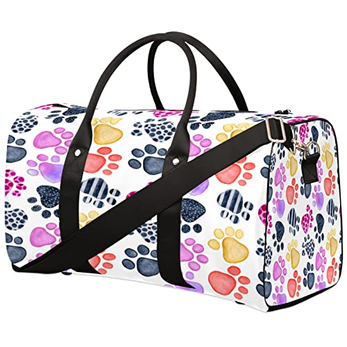 Travel Duffel Bag, Cute Dog Paw Print Sports Tote Gym Bag Foldable Weekender Bag Workout Bag Carry on Luggage Handle Bag Overnight Shoulder Bag for Women Men