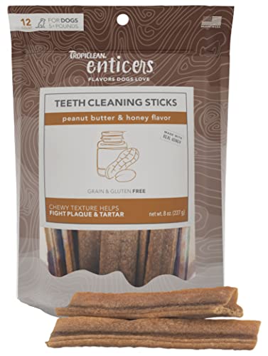 TropiClean Enticers Honey Peanut Butter Dog Chews | Dental Dog Treats for Large Dogs, Medium Dogs & Small Dogs 12 Count