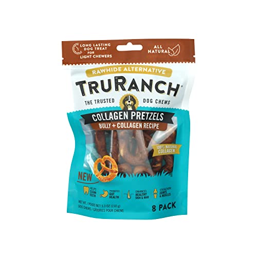 TRURANCH All-Natural Dog Treats Hydrolyzed Collagen, Rawhide Alternative Pretzels (Bully), 50% Protein, Healthy Limited Ingredients Dog Chew, for Small, Medium and Large Dogs