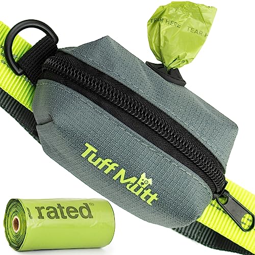 Tuff Mutt Dog Poop Bag Holder for Leash, Accessory For All Leashes, Lightweight Doggie Poop Bag Dispenser Allows For Easy Access To Pet Waste Bags, Includes Earth Rated Doggy Bags for Poop Holders