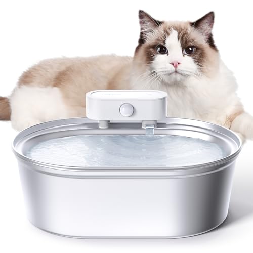 uahpet Cat Water Fountain Stainless Steel, 67oz/2L Wireless Pet Water Fountain, Battery Operated Dog Water Dispenser, Ultra Quiet, Dishwasher Safe for Cats, Dogs with 3pcs Filters