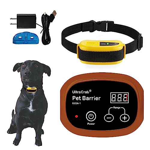 UltraCrab Indoor Pet Barrier for Home,Keeps Areas Off Limits,Dog Home Proofing, Waterproof/Rechargeable/Beep/Static Training Collar,Wireless Electric Fence,1 Dog Brown Kit