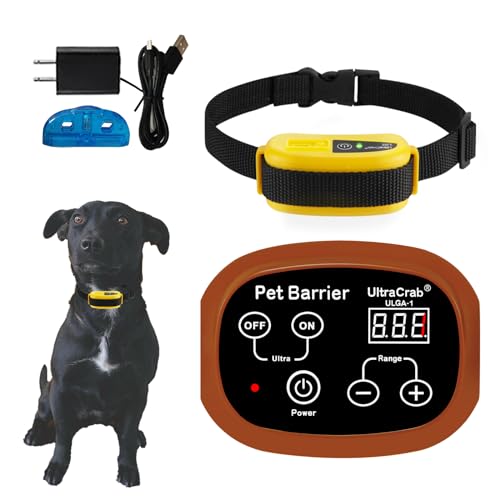 UltraCrab Indoor Pet Barrier for Home,Keeps Areas Off Limits,Dog Home Proofing, Waterproof/Rechargeable/Beep/Static Training Collar,Wireless Electric Fence,1 Dog Brown Kit