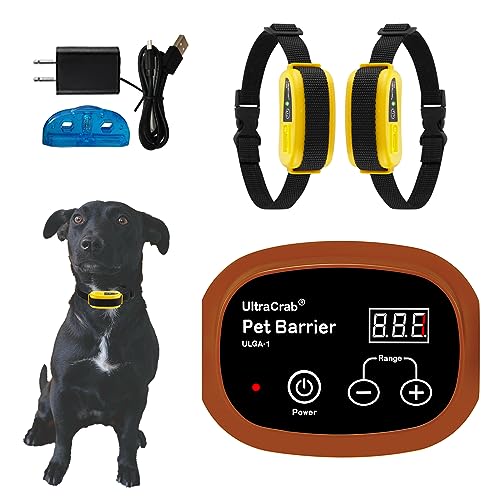 UltraCrab Indoor Pet Barrier for Home,Keeps Areas Off Limits,Dog Home Proofing, Waterproof/Rechargeable/Beep/Static Training Collar,Wireless Electric Fence,2 Dogs Brown Kit