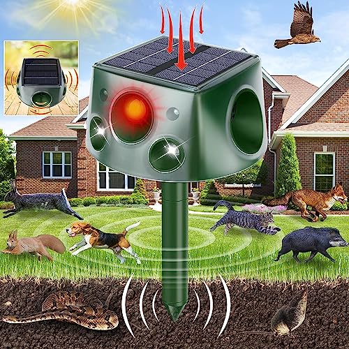 Ultrasonic Animal Repellent,2023 Upgrade 360° Cat Repellent Outdoor,Waterproof Squirrel Repellent with Motion Sensor,Solar Animal Repeller Outdoor,Repel Dogs Bird Skunk Rabbit Squirrels Deer