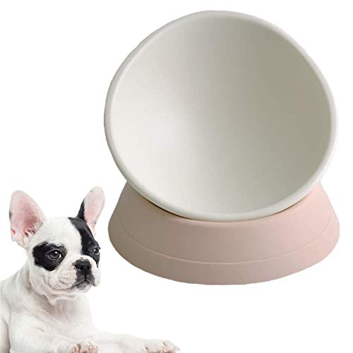 Umysky French Bulldog Food Bowl- Slanted Tilted Pug Food Water Bowl,Cat Bowl- Feeder for Frenchie/Shih Tzu/Flat Faced Small Dogs/Puppies/Cats(White