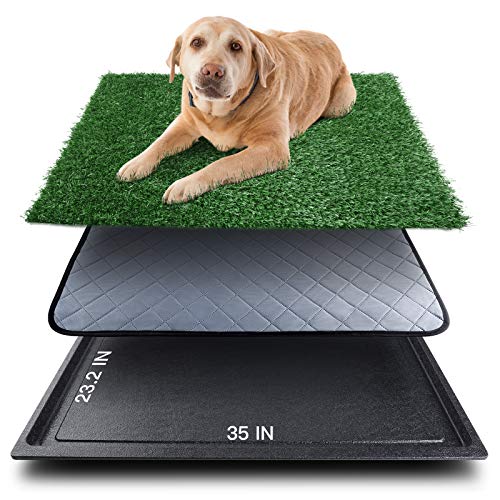 Upgrade Large Dog Grass Pad with Tray (35inX23.2in), Artificial Grass Mats Washable Pee Pad and Professionally Pet Toilet Potty Tray, Replacement Dogs Turf Potty Training for Indoor Outdoor Apartment