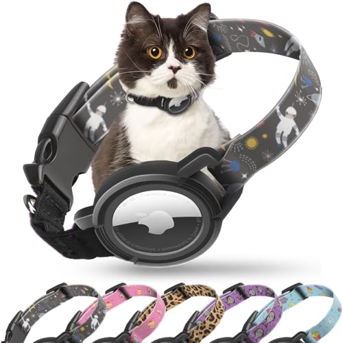 Upgraded AirTag Cat Collar, FEEYAR Anti-Scratch Cat Collar with Airtag Holder, No Choke Elastic Band, Waterproof PVC, Integrated GPS Tracker Cat Airtag Collar, for Cats Kittens and Puppies