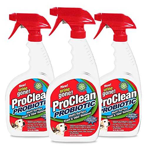 Urine Gone ProClean Stain Remover and Odor Eliminator - Probiotic Multi Surface Floor Cleaner Eliminates Tough People Dog Cat Stains - Wood Vinyl Tile Carpet Cleaner (20 Fl Oz (3 Pack))…