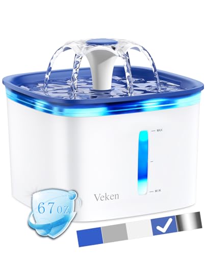 Veken 67oz/2L Pet Fountain, Automatic Cat Water Fountain Dog Water Dispenser with Replacement Filters for Cats, Dogs, Multiple Pets (Vivid Blue, Plastic)