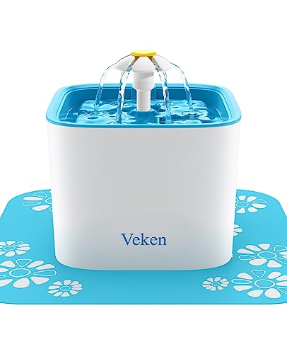 Veken Pet Fountain, 84oz/2.5L Automatic Cat Water Fountain Dog Water Dispenser with 3 Replacement Filters & 1 Silicone Mat for Cats, Dogs, Multiple Pets, Blue