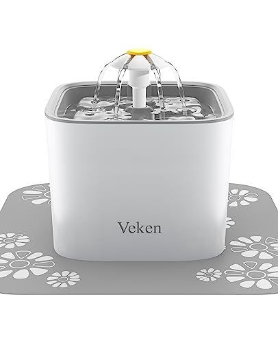 Veken Pet Fountain, 84oz/2.5L Automatic Cat Water Fountain Dog Water Dispenser with 3 Replacement Filters & 1 Silicone Mat for Cats, Dogs, Multiple Pets, Grey