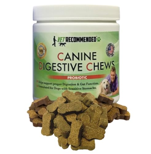 Vet Recommended™ Probiotic Digestive Chews for Dogs with Sensitive Stomach (60 Ct.) Chewable Fiber Supplement for Gut Health, Digestive Support, Immunity Health and Improve Digestion | Made in USA