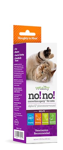 Vetality No No Behavior Correction Spray for Cats | Patatented AlphaQ Pheromone Stops Litter Box Fights, Jumping, Furniture Scratching, and More | 1.35 Fl Oz