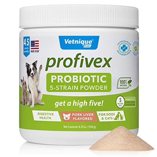 Vetnique Labs Profivex Probiotics for Dogs All Natural Dog Chews & Powder for Digestive Health Probiotic Supplements for Dogs 5 Strains of Probiotics & Prebiotics (Powder, 4.25oz)