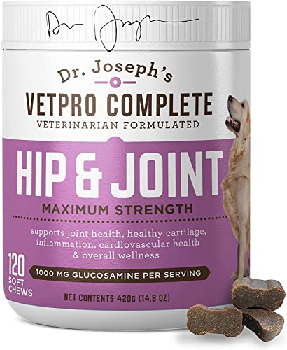 VetPro Dog Hip and Joint Supplement - Pain and Inflammation Relief Chews with Glucosamine, Chondroitin, MSM, Turmeric, Vitamin C, Omega 3 - Treats Hip Dysplasia, Arthritis - Dogs Chewable Supplements