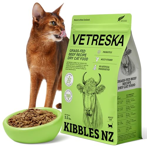 VETRESKA New Zealand Grass-Fed Beef Recipe Dry Cat Food, Grain Free and High Protein Cat Food for Adult Cats, 2.5 lbs. Bag