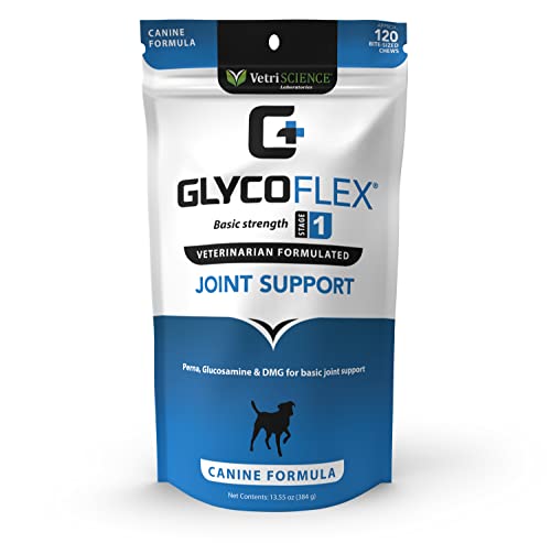 VETRISCIENCE GlycoFlex Stage 1 Hip and Joint Supplement for Dogs – Basic Joint Support Chews with Green Lipped Mussel, DMG, and Glucosamine for Dogs, Chicken Liver Flavor