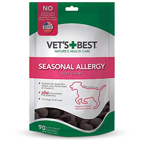 Vet's Best Seasonal Allergy Soft Chew Dog Supplements | Soothes Dogs Skin Irritation Due to Seasonal Allergies | Maintain Histamine Levels | 90 Day Supply