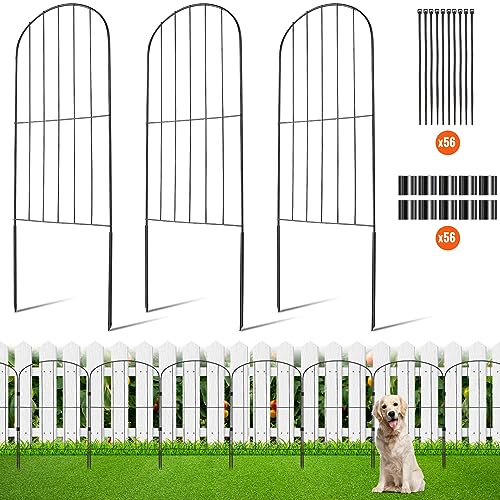 VEVOR Decorative Garden Fence 28 Pack, No Dig Fence 24in(H) x30ft(L) Animal Barrier Fence, Underground Garden Fencing with 2 inch Spike Spacing, Metal Dog Fence for The Yard and Outdoor Patio