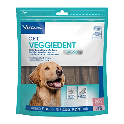 Virbac CET Veggiedent FR3SH Tartar Control Chews for Dogs Large (30 count), Brown, 2.22 Pound (Pack of 1)