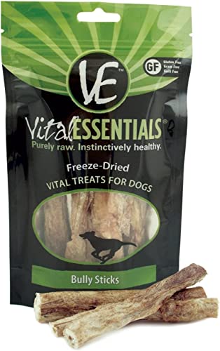 Vital Essentials Bully Sticks (5Count Each) All-Natural Freeze-Dried Beef Dog Treats Promotes Dental & Oral Health Quick Chew for All Dogs Great for Light Chewers, Puppies Or Senior Dogs - 3 Pack