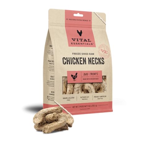 Vital Essentials Freeze Dried Raw Single Ingredient Dog Treats, Chicken Necks, 9 oz