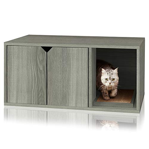 WAY BASICS Cat Litter Box Enclosure Hidden Furniture (Scratch Pad Included)