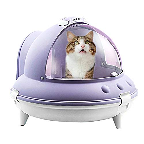 WCOLAS Cat Litter Box with Lid, Spaceship Big Large Round Space Hooded Cat Litter Pan with Scoop, Pet Cat Dog Bed Toys House Enclosed Design, Open Front, Easy to Clean, Prevent Sand Leakage