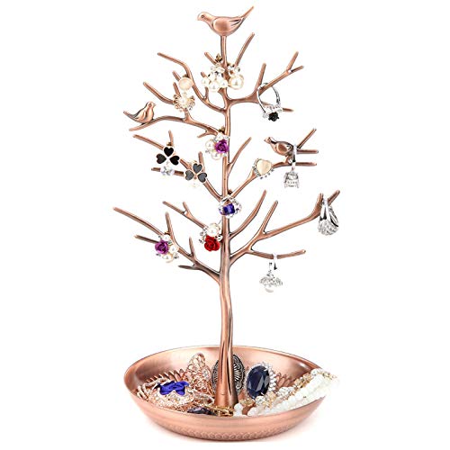 WELL-STRONG Jewelry Tree Necklace Earring Holder Modern Cute Bird Jewelry Stand for Women Girls Teen Bronze