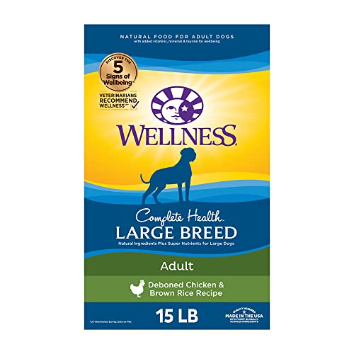 Wellness Complete Health Large Breed Dry Dog Food with Grains, Natural Ingredients, Made in USA with Real Meat (Adult, Chicken & Rice, 15-Pound Bag)