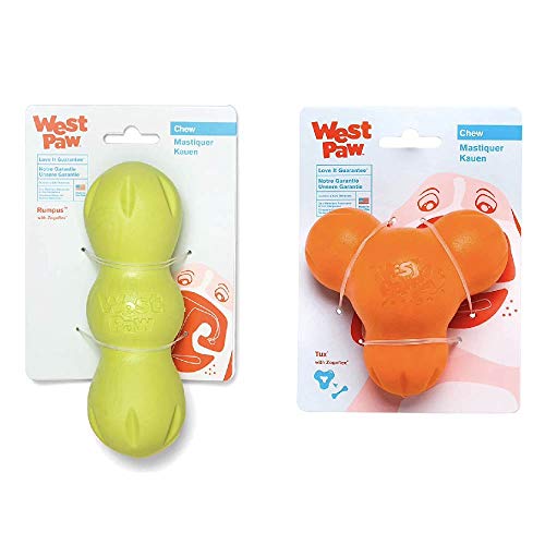 WEST PAW Zogoflex Rumpus Dog Chew Toy (Medium, Granny Smith) & Zogoflex Tux Treat Dispensing Dog Chew Toy (Large, Tangerine) – Floatable Toy – Puppy Chew Toys for Catch, Fetch