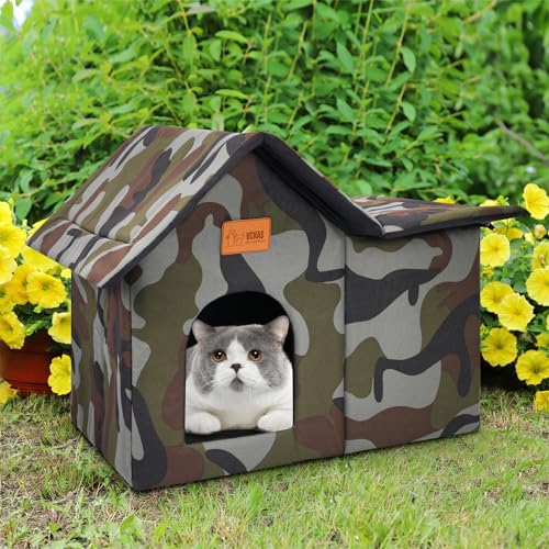 WHDPETS Outdoor Cat House Weatherproof, Large Feral Cat House for Winter, Collapsible Outdoor Cats Shelter with Door and Soft Mat, Easy to Assemble