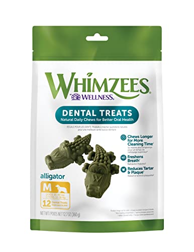 WHIMZEES by Wellness Alligator Natural Dental Chews for Dogs, Long Lasting Treats, Grain-Free, Freshens Breath, Medium Breed, 12 Count